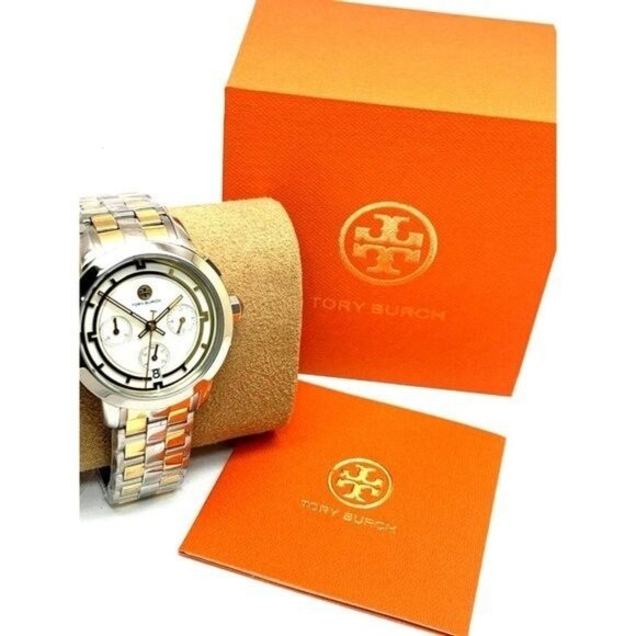 Tory Burch Women's Watch TBW1052 Quartz Chronograph Cream Dial Two Tone Steel - Picture 3 of 14